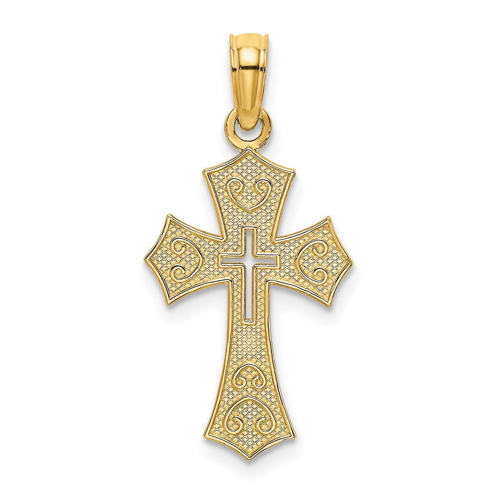 14K Gelbgold Strukturiert Ausgeschnitten Mittig Kreuz Charm