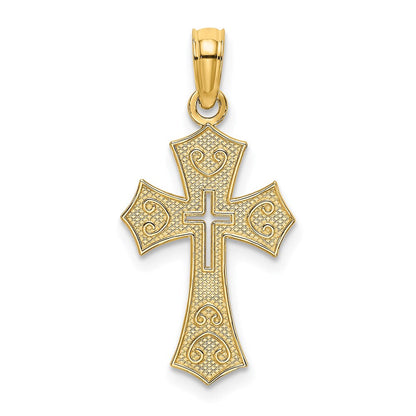 14K Gelbgold Strukturiert Ausgeschnitten Mittig Kreuz Charm
