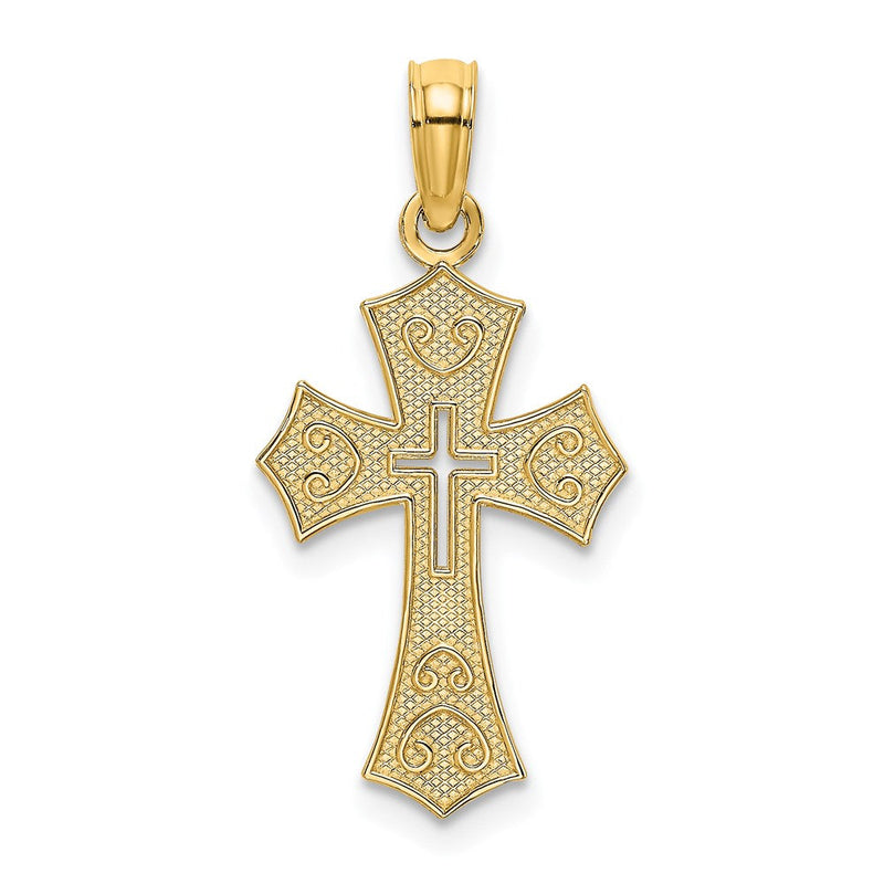 14K Gelbgold Strukturiert Ausgeschnitten Mittig Kreuz Charm