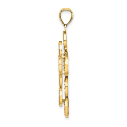 14K Gelbgold Kreuz-Charm mit rundem Unendlichkeits-Illusionsdesign, 2-D