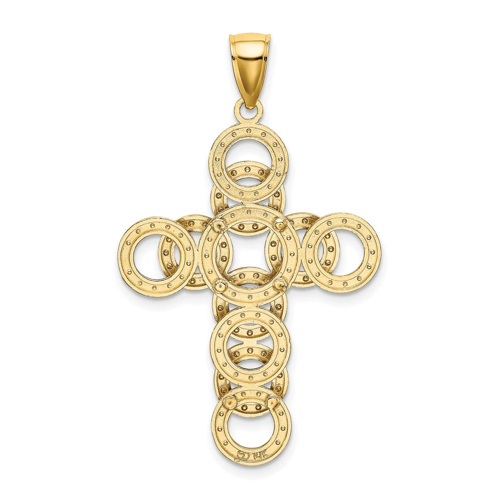 14K Gelbgold Kreuz-Charm mit rundem Unendlichkeits-Illusionsdesign, 2-D