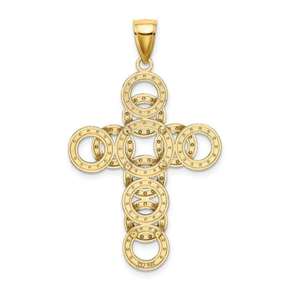 14K Gelbgold Kreuz-Charm mit rundem Unendlichkeits-Illusionsdesign, 2-D