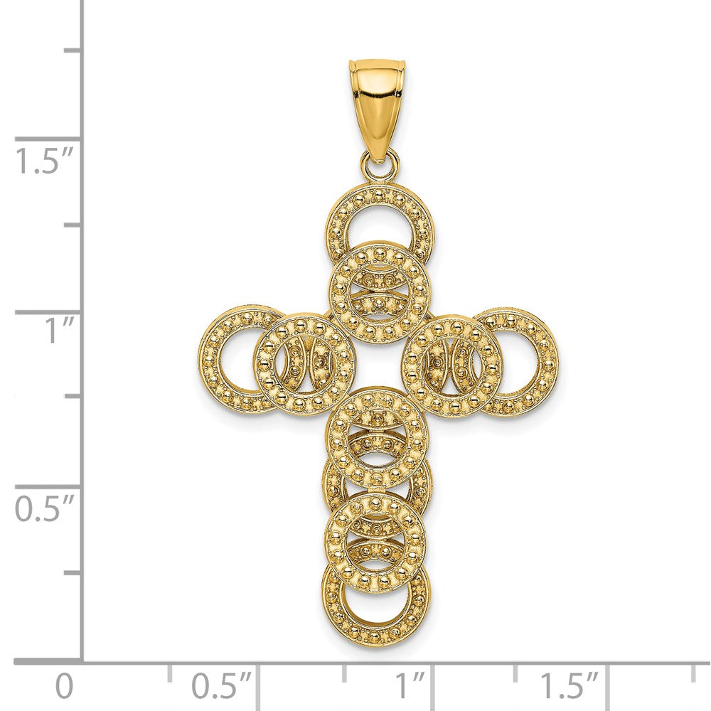 14K Gelbgold Kreuz-Charm mit rundem Unendlichkeits-Illusionsdesign, 2-D