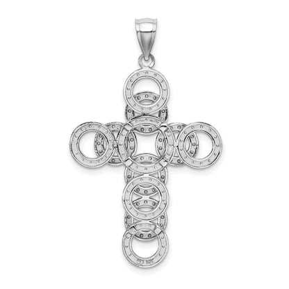 14K Weißgold Kreis-Unendlichkeitssymbol-Illusion-Kreuz-Charm 2D