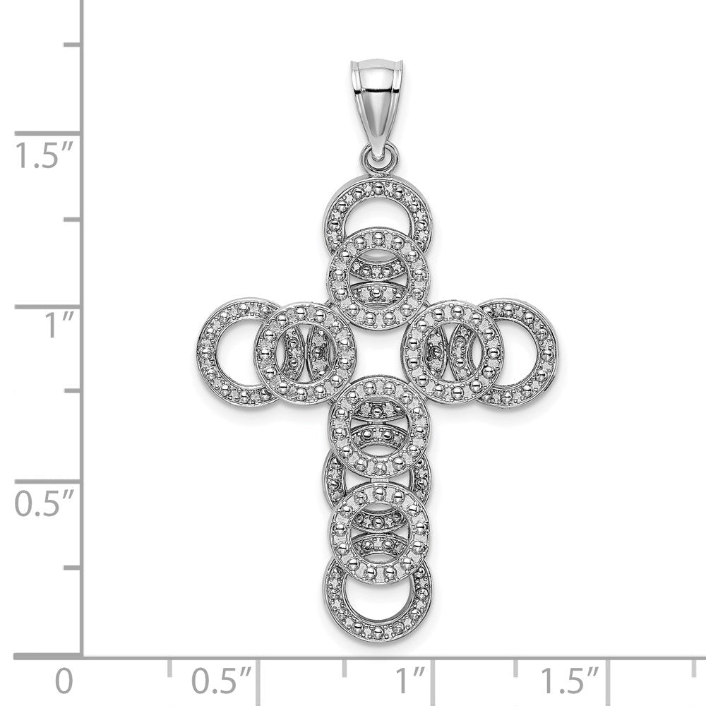 14K Weißgold Kreis-Unendlichkeitssymbol-Illusion-Kreuz-Charm 2D