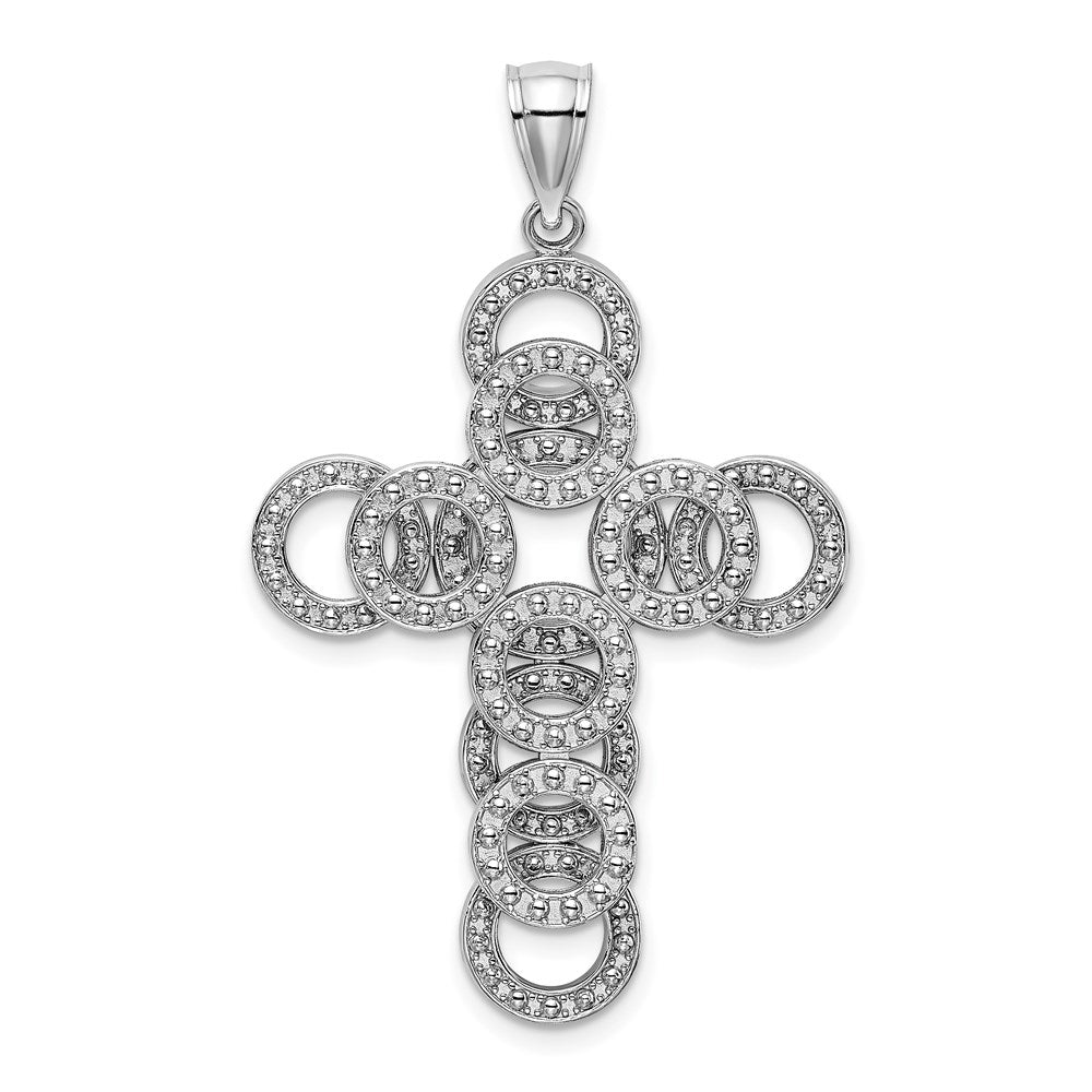 14K Weißgold Kreis-Unendlichkeitssymbol-Illusion-Kreuz-Charm 2D