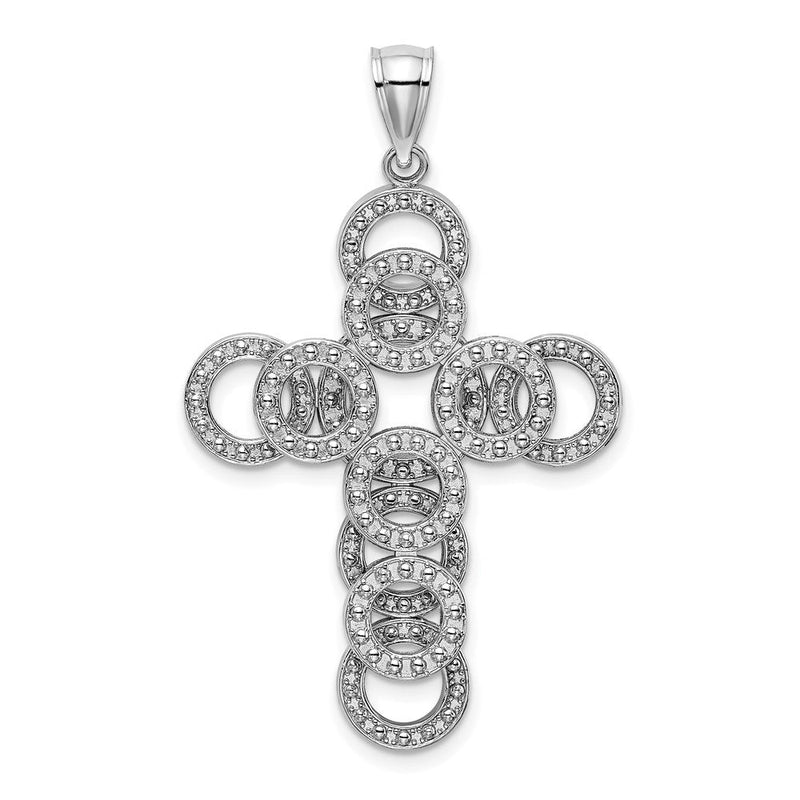 14K Weißgold Kreis-Unendlichkeitssymbol-Illusion-Kreuz-Charm 2D