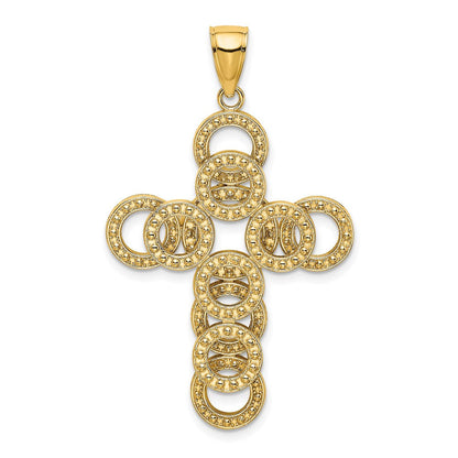 14K Gelbgold Kreuz-Charm mit rundem Unendlichkeits-Illusionsdesign, 2-D