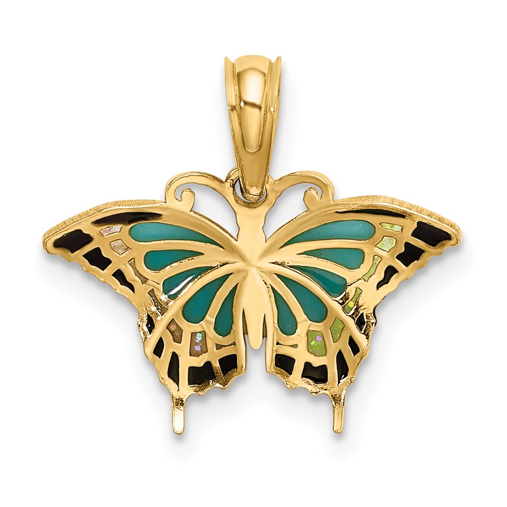 14K Gelbgold Klein Emailliert Flügel Schmetterling Charm