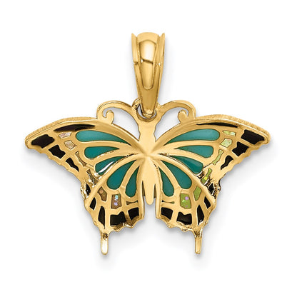 14K Gelbgold Klein Emailliert Flügel Schmetterling Charm
