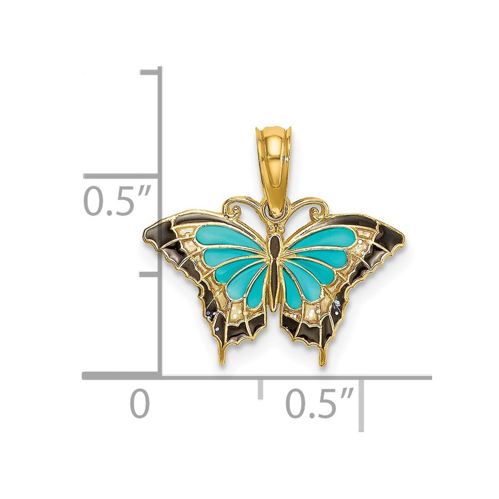 14K Gelbgold Klein Emailliert Flügel Schmetterling Charm