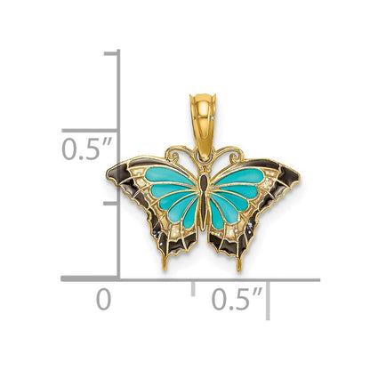 14K Gelbgold Klein Emailliert Flügel Schmetterling Charm