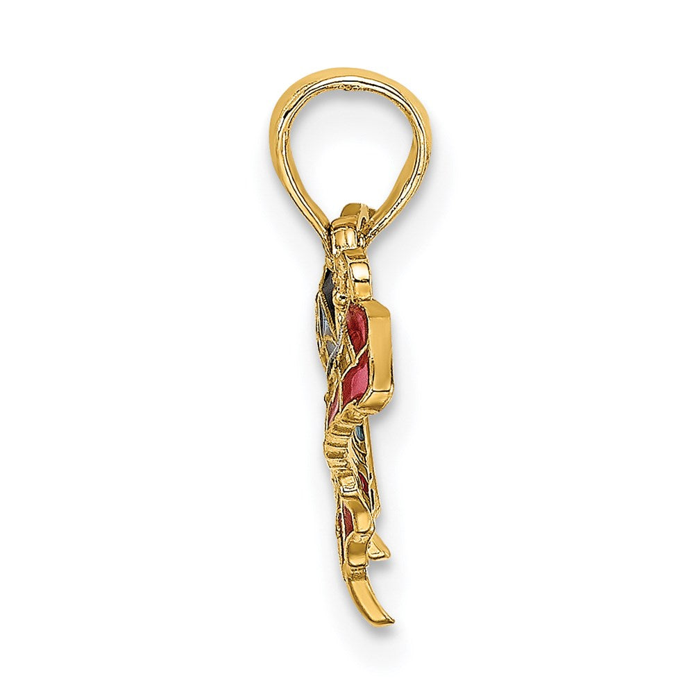 14K Gelbgold Klein Emailliert Blau und Rot Schmetterling Charm