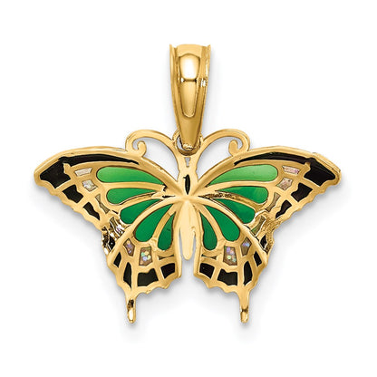 14K Gelbgold Klein Grün Emailliert Schmetterling Charm