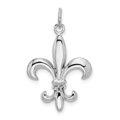14K Weißgold massiver polierter 3D-Fleur-de-Lis-Charm