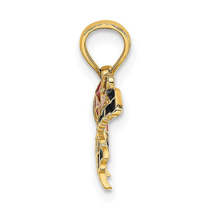 14K Gelbgold Klein Emailliert Rosa Schmetterling