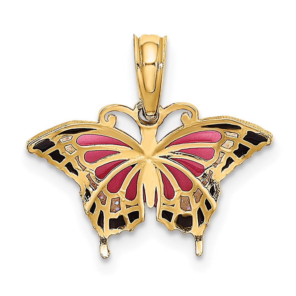 14K Gelbgold Klein Emailliert Rosa Schmetterling