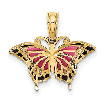 14K Gelbgold Klein Emailliert Rosa Schmetterling