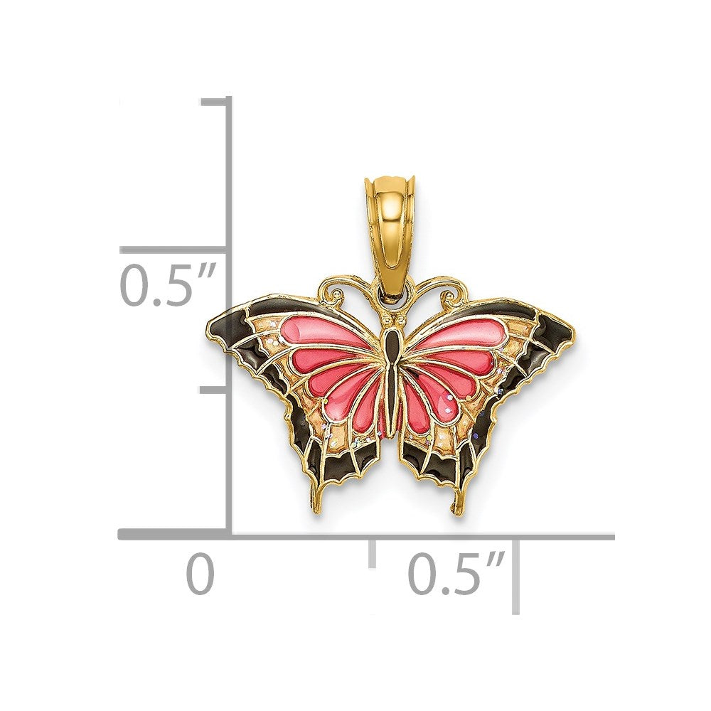 14K Gelbgold Klein Emailliert Rosa Schmetterling