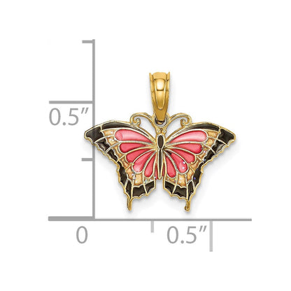 14K Gelbgold Klein Emailliert Rosa Schmetterling