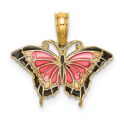 14K Gelbgold Klein Emailliert Rosa Schmetterling