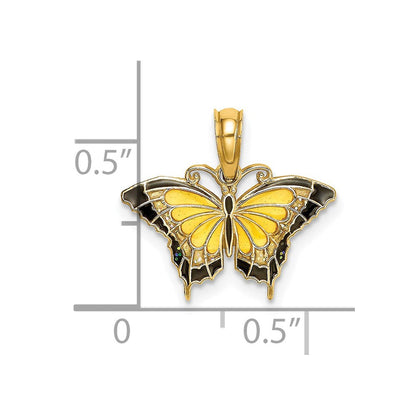 14K Gelbgold Klein Emailliert Schmetterling Charm