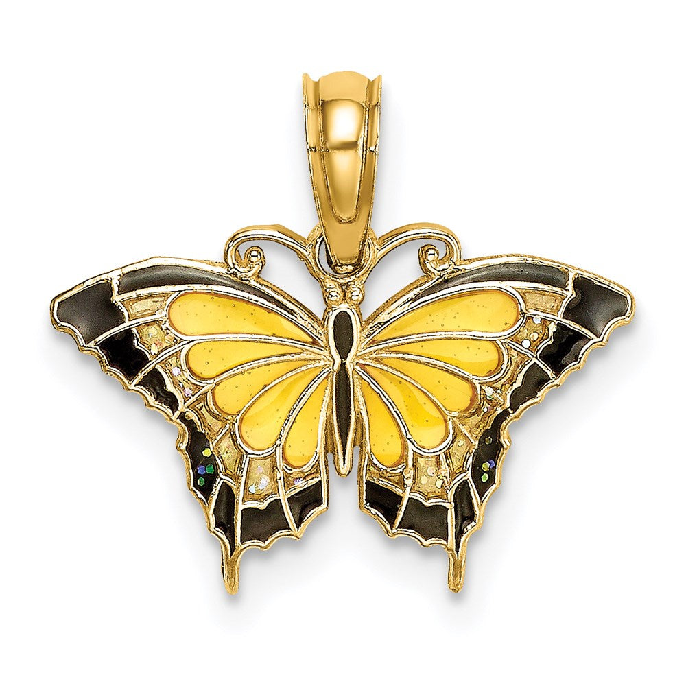 14K Gelbgold Klein Emailliert Schmetterling Charm