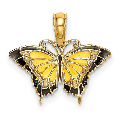 14K Gelbgold Klein Emailliert Schmetterling Charm