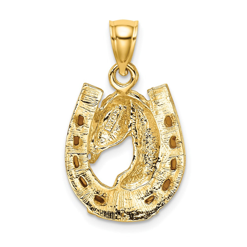 14K Gelbgold Pferdekopf im Hufeisen mit Emaille-Charm