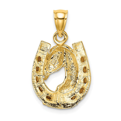 14K Gelbgold Pferdekopf im Hufeisen mit Emaille-Charm