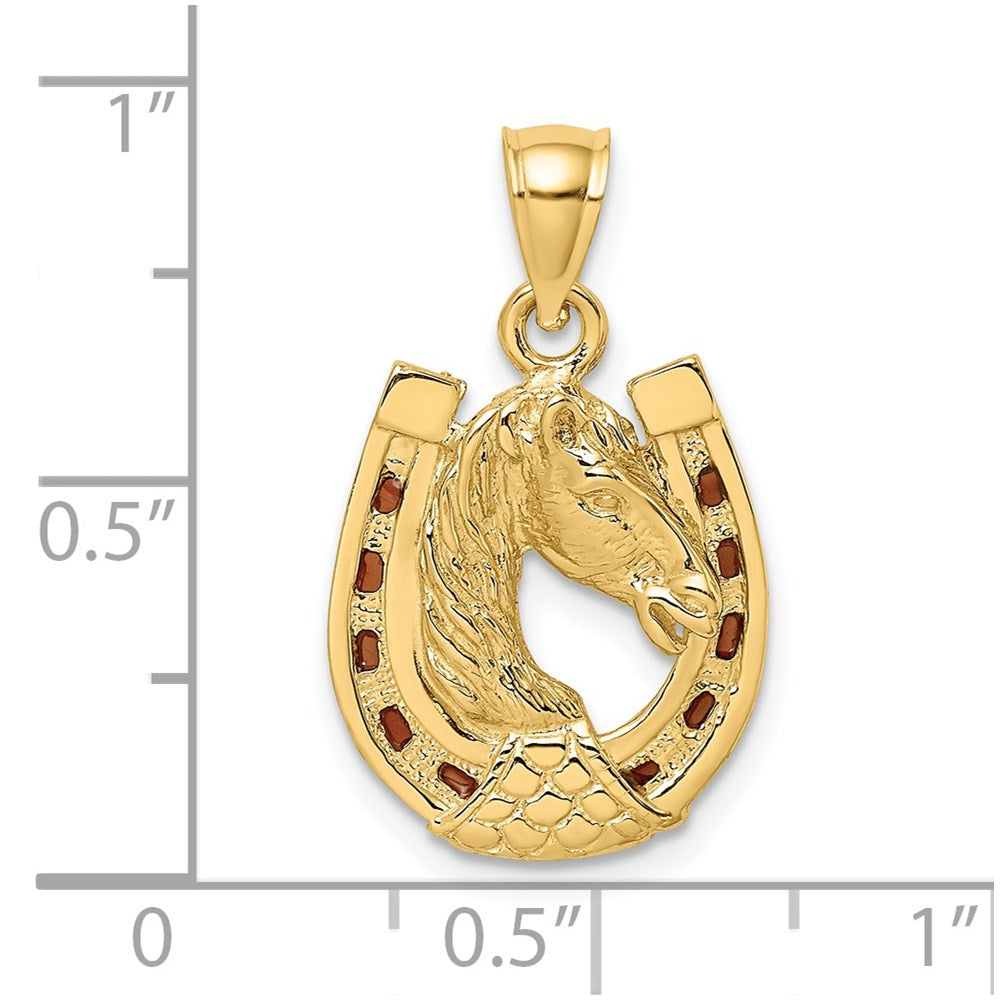 14K Gelbgold Pferdekopf im Hufeisen mit Emaille-Charm