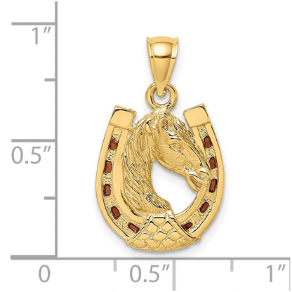 14K Gelbgold Pferdekopf im Hufeisen mit Emaille-Charm