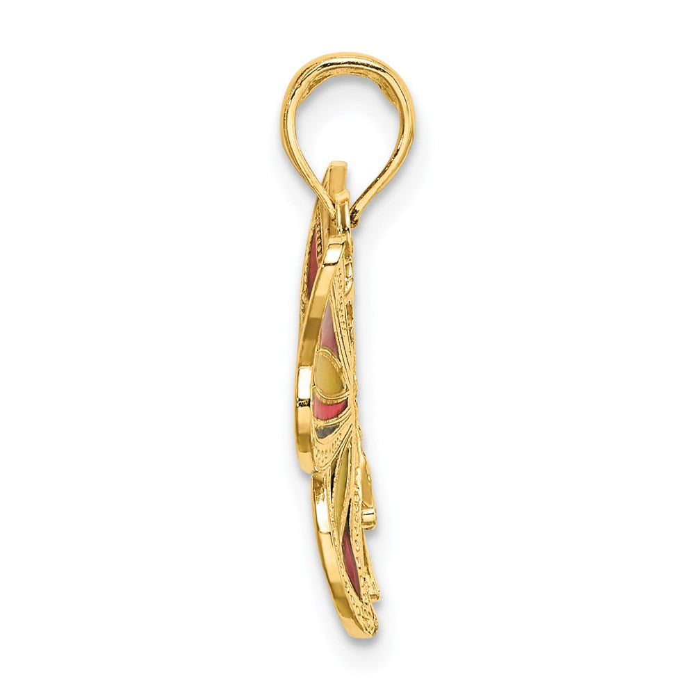 14K Gelbgold mit Mehrfarbig Emailliert Gekugelt Flügel Schmetterling Charm