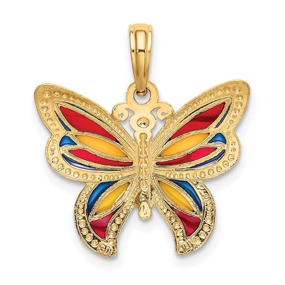 14K Gelbgold mit Mehrfarbig Emailliert Gekugelt Flügel Schmetterling Charm