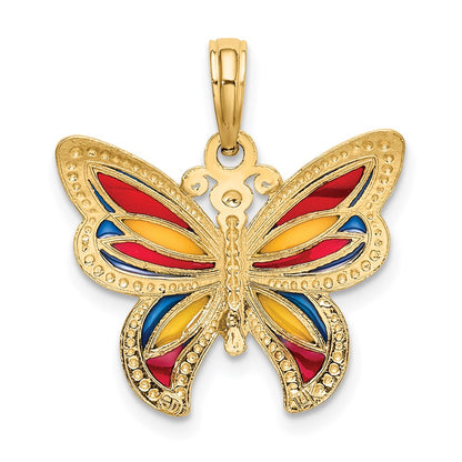 14K Gelbgold mit Mehrfarbig Emailliert Gekugelt Flügel Schmetterling Charm