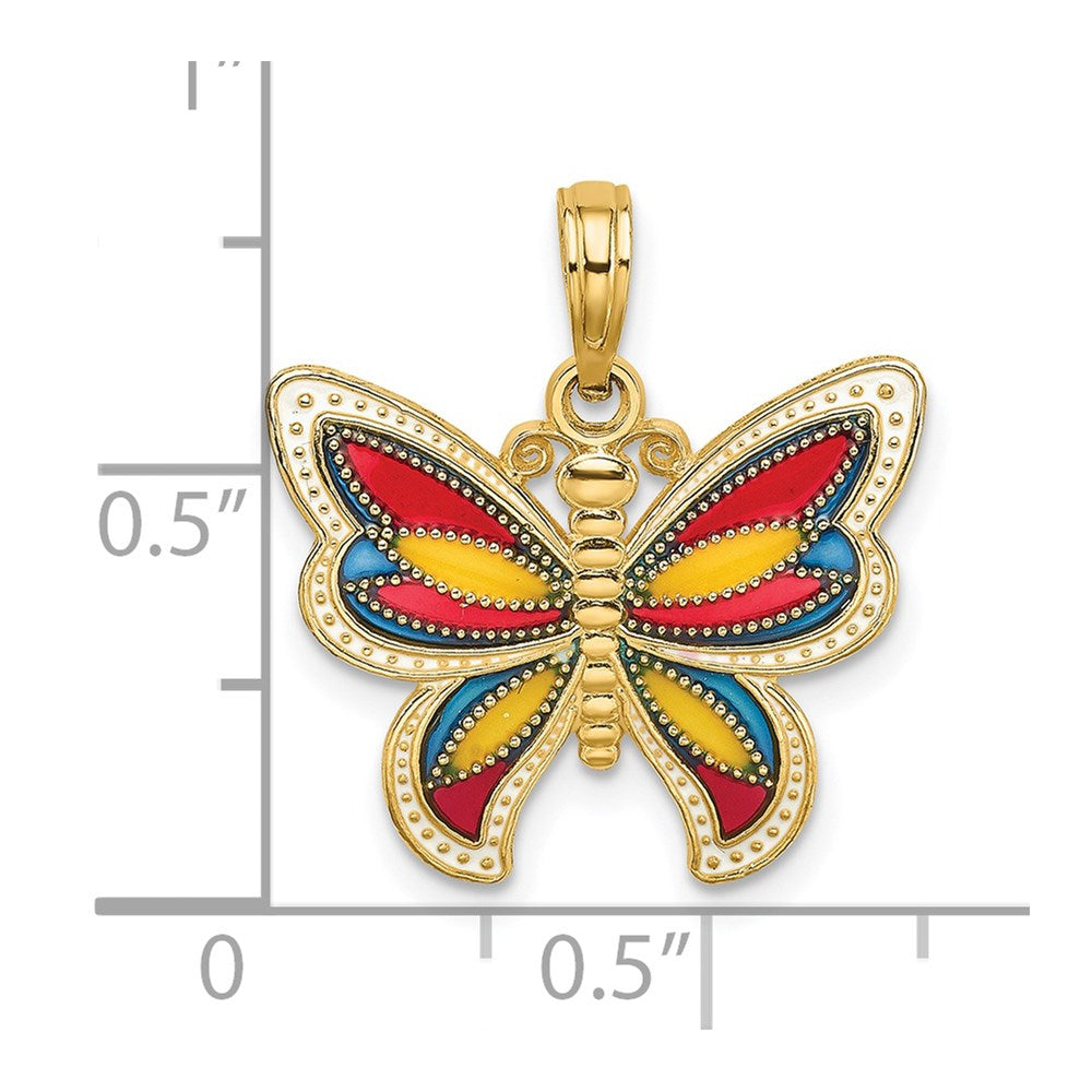 14K Gelbgold mit Mehrfarbig Emailliert Gekugelt Flügel Schmetterling Charm