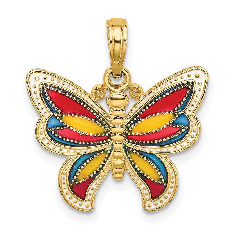14K Gelbgold mit Mehrfarbig Emailliert Gekugelt Flügel Schmetterling Charm