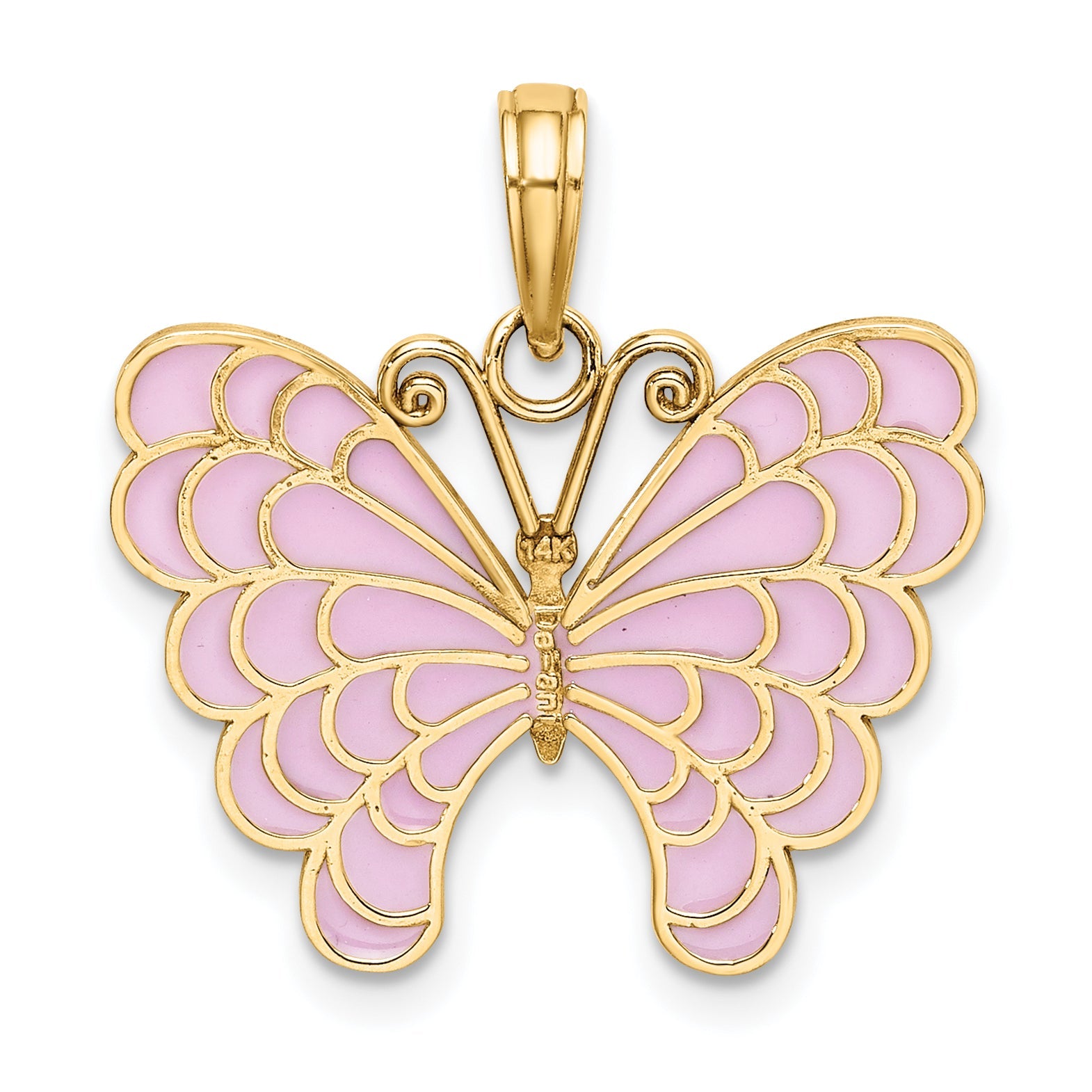 14K Gelbgold Lavender Emailliert Schmetterling Anhänger
