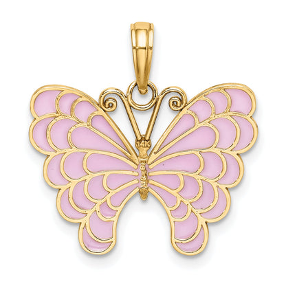 14K Gelbgold Lavender Emailliert Schmetterling Anhänger