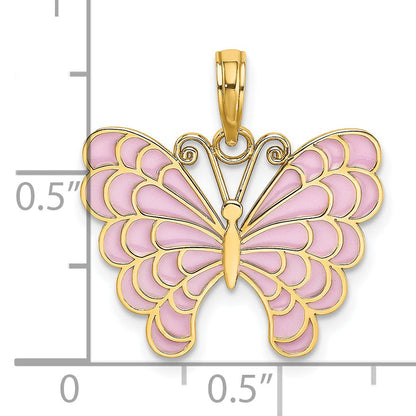 14K Gelbgold Lavender Emailliert Schmetterling Anhänger