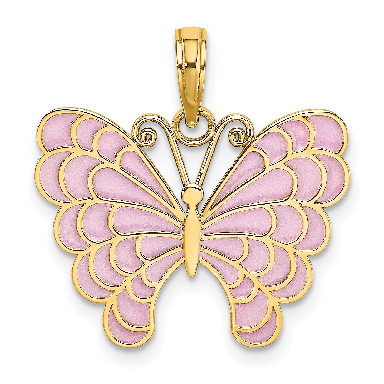 14K Gelbgold Lavender Emailliert Schmetterling Anhänger