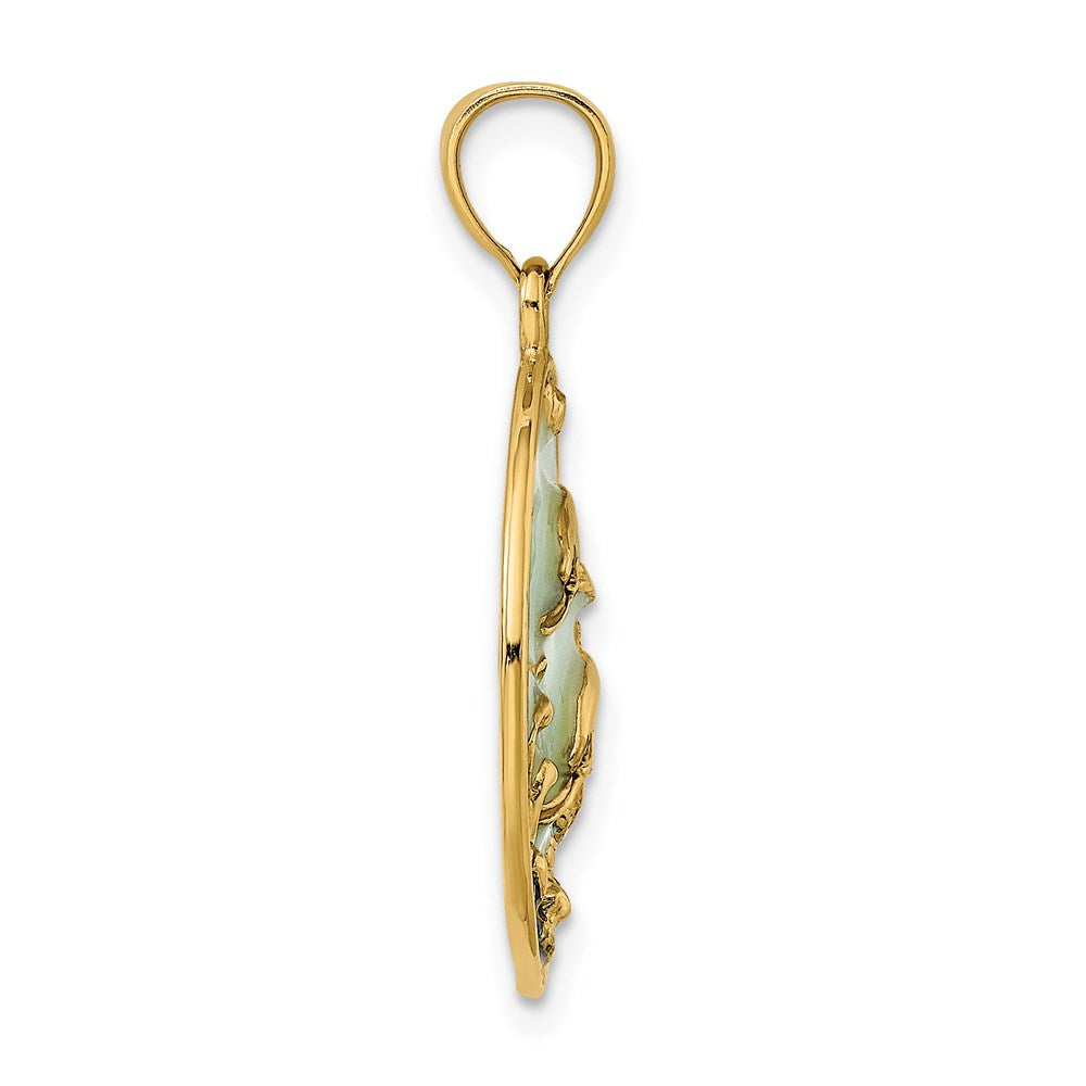 14 Karat Gelbgold Delfine 2-D Charm mit blauer Emaillierung