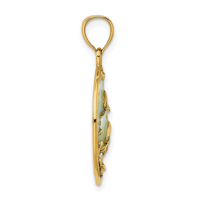 14 Karat Gelbgold Delfine 2-D Charm mit blauer Emaillierung