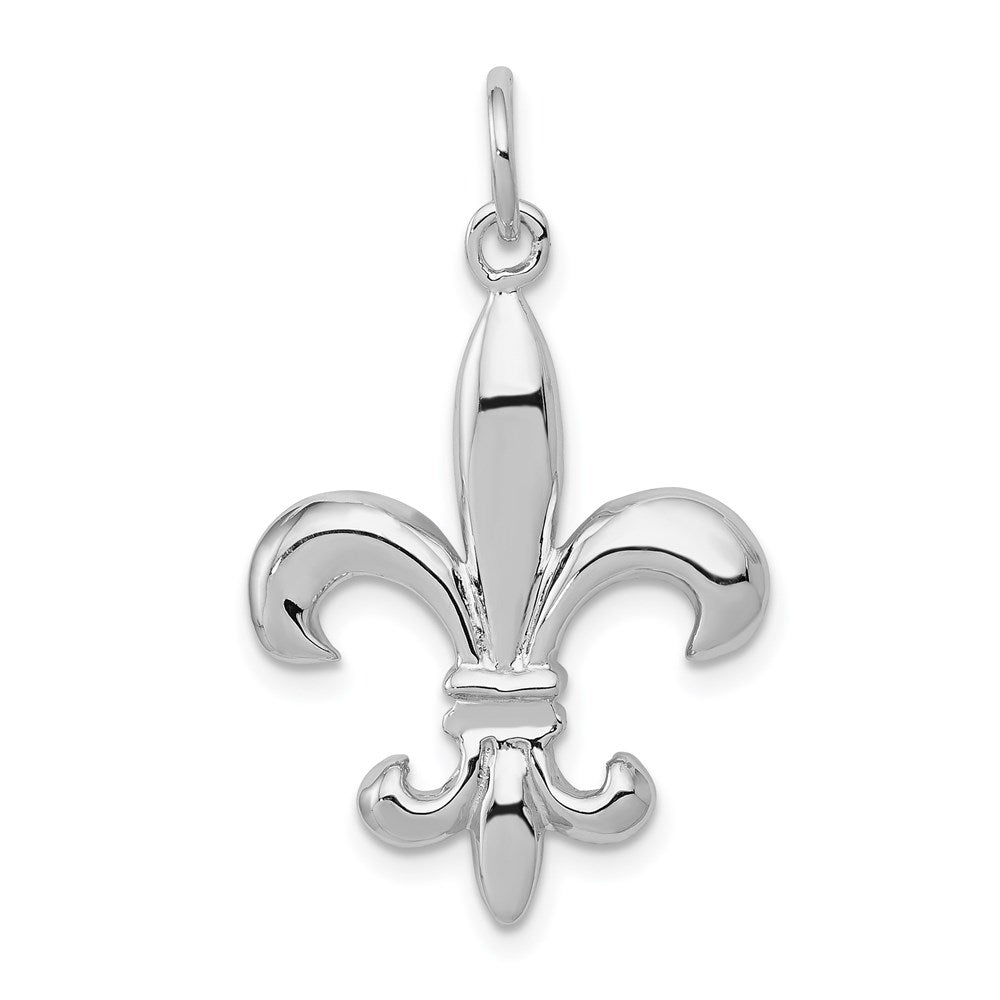 14K Weißgold massiver polierter 3D-Fleur-de-Lis-Charm