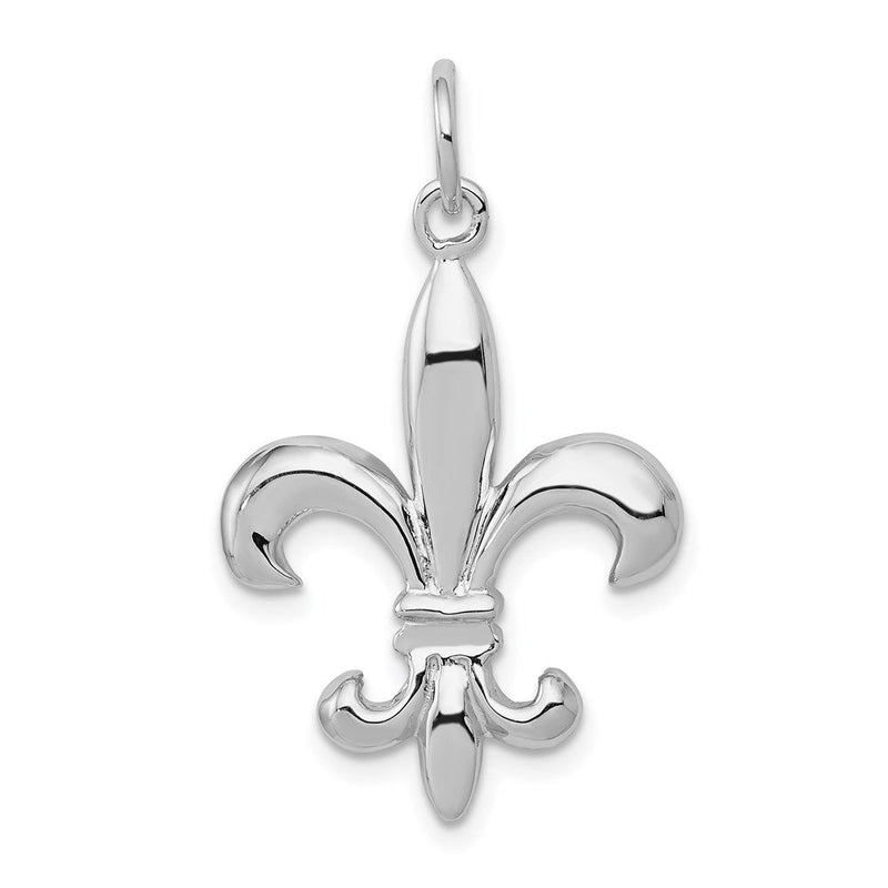 14K Weißgold massiver polierter 3D-Fleur-de-Lis-Charm