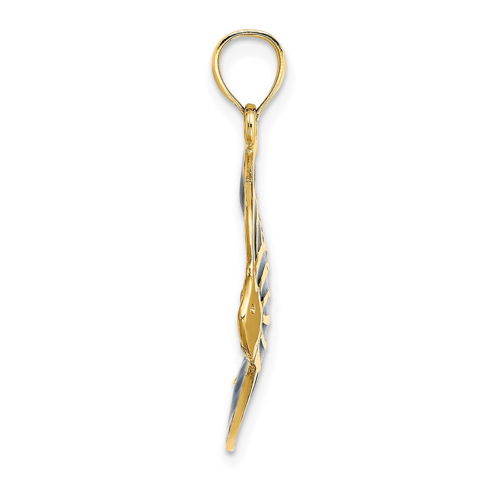 14K Gelbgold Engelfisch-Charm mit blauer Emaille