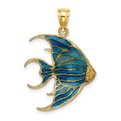 14K Gelbgold Engelfisch-Charm mit blauer Emaille