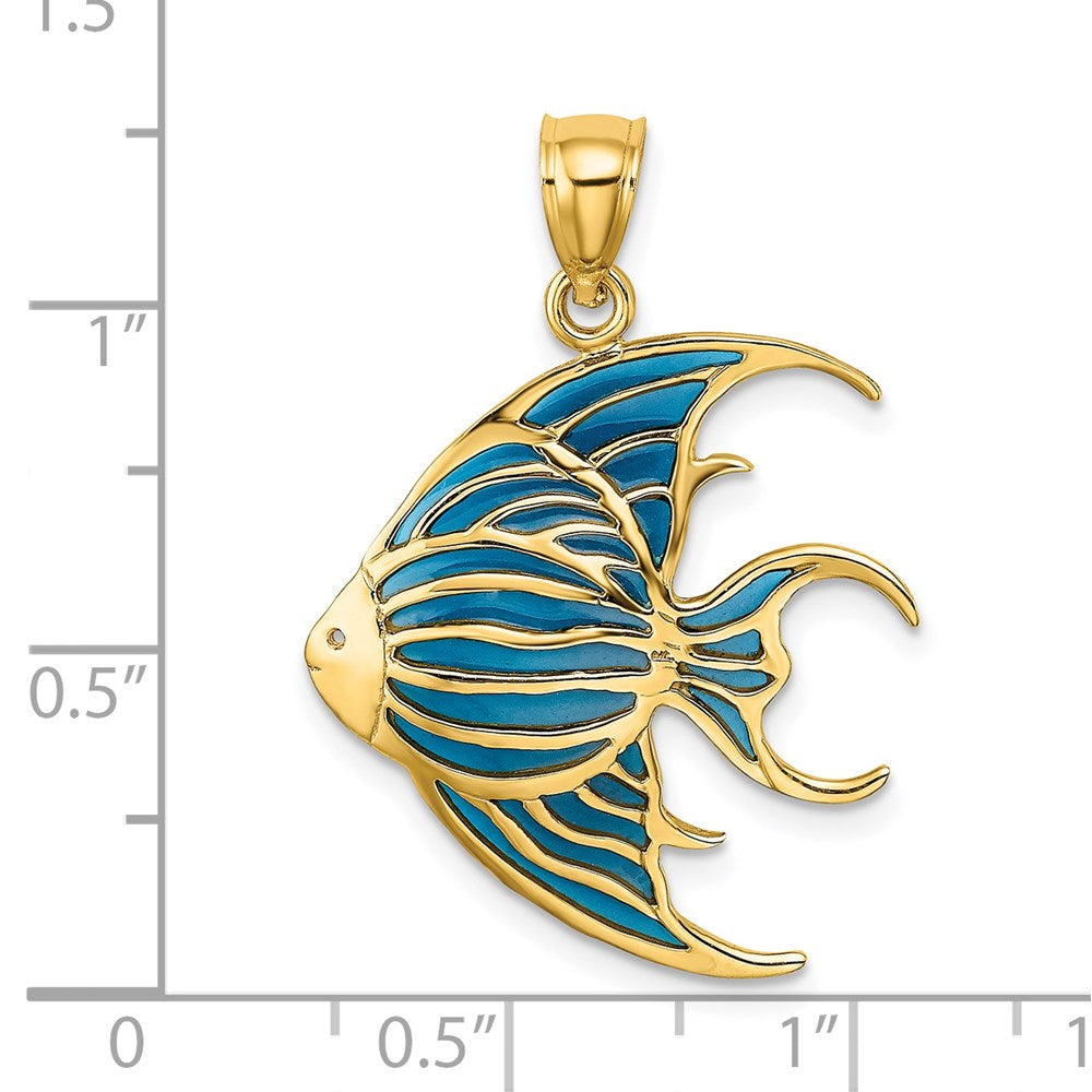 14K Gelbgold Engelfisch-Charm mit blauer Emaille