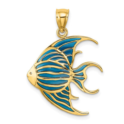 14K Gelbgold Engelfisch-Charm mit blauer Emaille