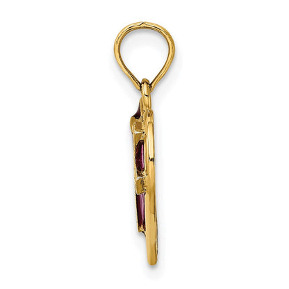 14K Gelbgold mit Lila Emaille Kreuz Herz Charm